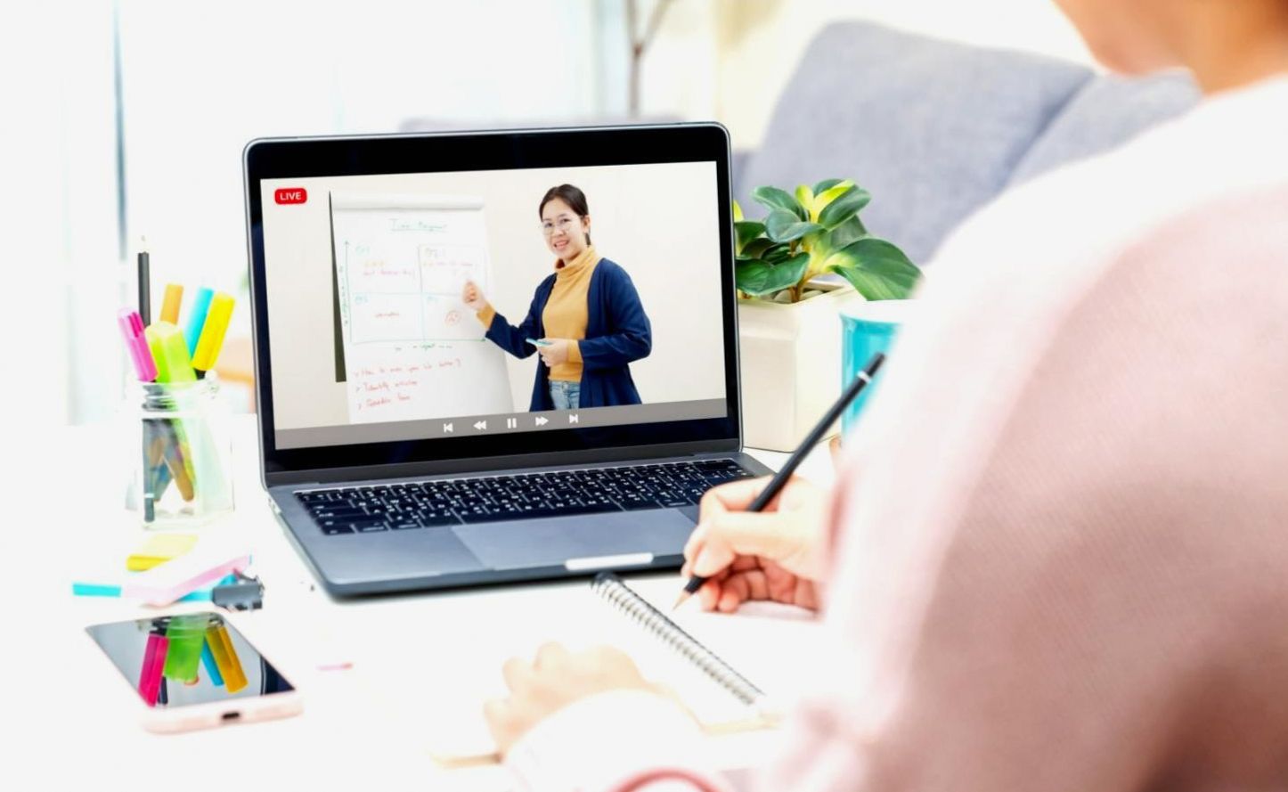 Professional content optimization workspace with analytical tools and strategic planning materials